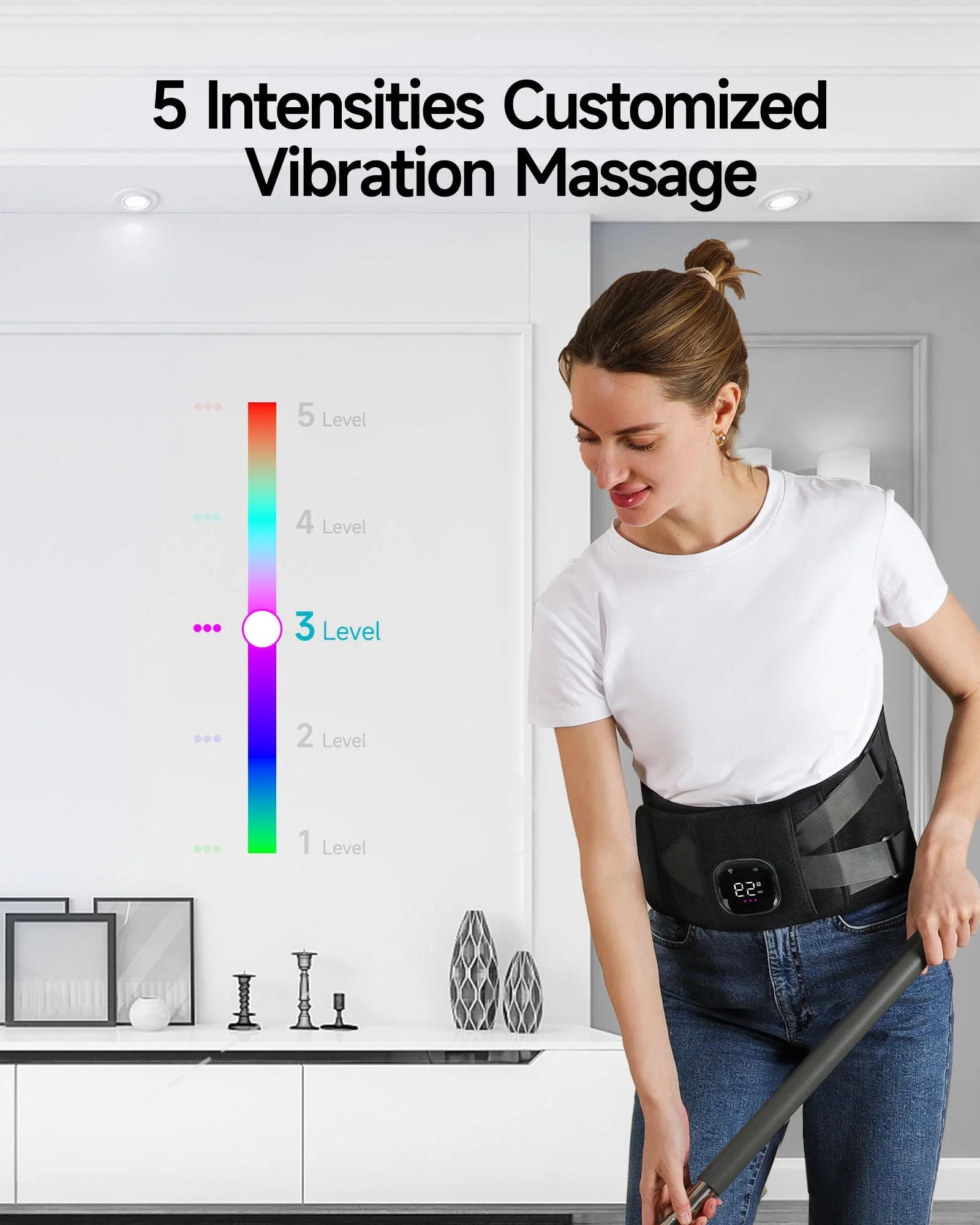Cordless Heating Pad Lower Back Brace Massager with Heat - Rechargeable Heating Belt, 3 Heating Levels & 5 Massage Mode, Gifts, 53Inch (Black)