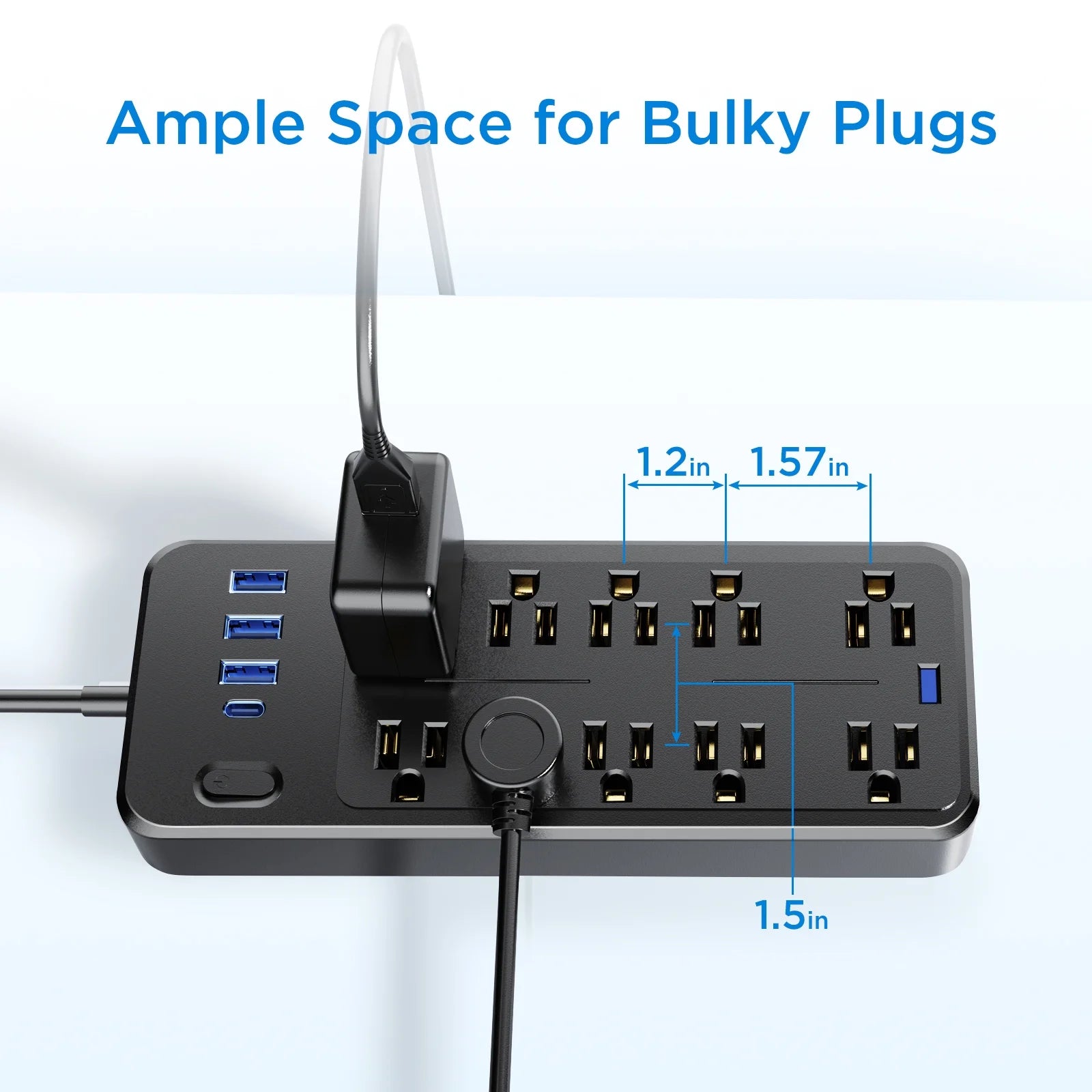 10 Outlets Power Strip 4Ft Cord,Surge Protector,With 4 USB Ports,Black,2 Pack