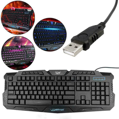 3 Colors LED Backlit Illuminated Gaming Keyboard and Colorful Mouse Set USB Illuminated for PC Gamer