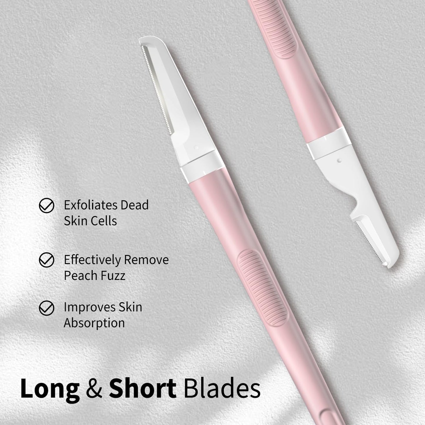 Face Razors for Women, Dermaplane Razor for Women Face, Eyebrow Razor, Facial Razors, Dermaplaning Tool, Reusable Metal Handle with 8 Microblades for Sensitive Skin, Peach Fuzz Remover, Pink