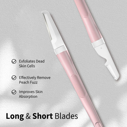 Face Razors for Women, Dermaplane Razor for Women Face, Eyebrow Razor, Facial Razors, Dermaplaning Tool, Reusable Metal Handle with 8 Microblades for Sensitive Skin, Peach Fuzz Remover, Pink