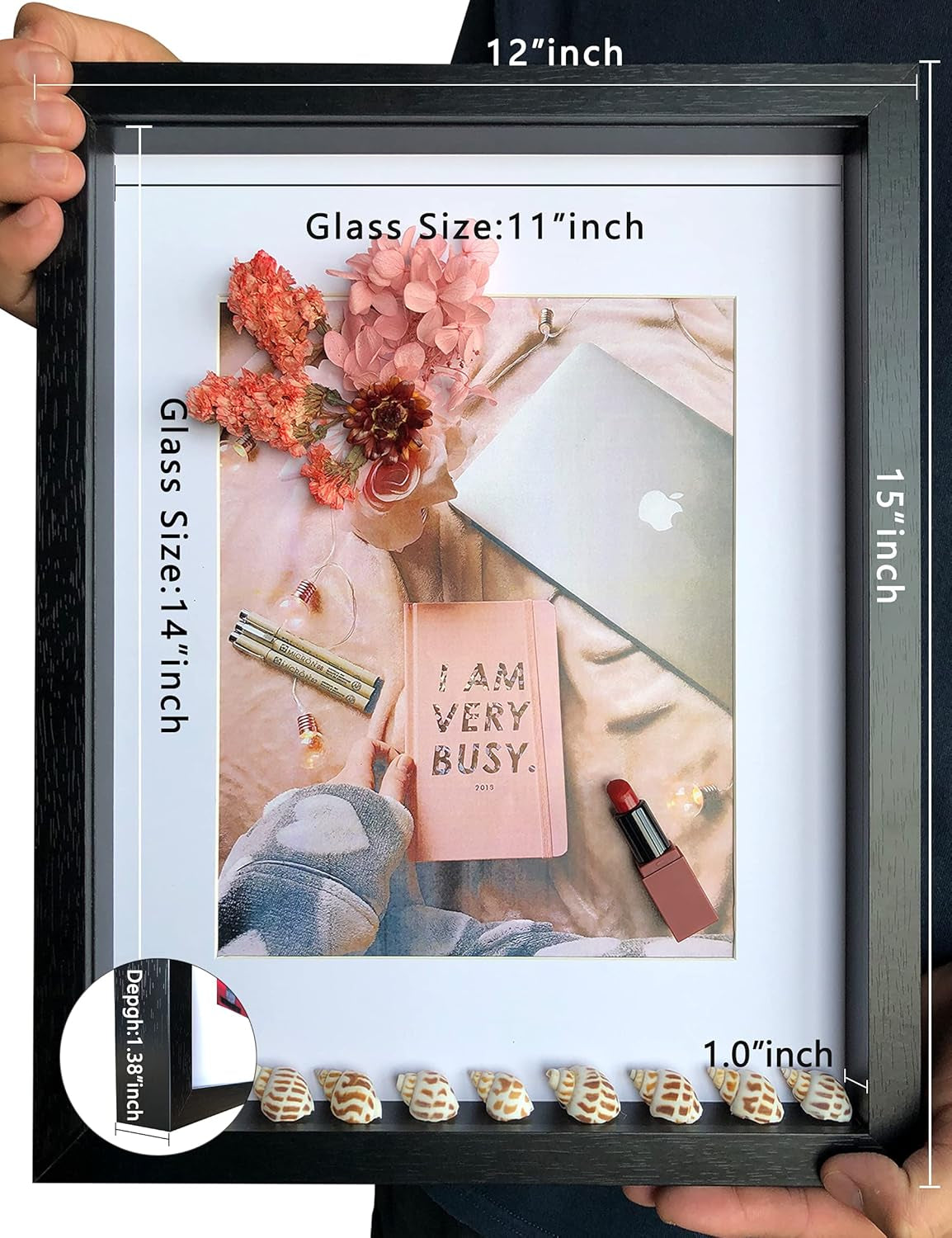 11X14 Shadow Box Picture Frames 4 Pack, Wooden Display Cases with Linen Board, Use as 9X12 Frame with Mat or 11X14 without Mat, 1.0" Interior Depth for Flowers Memorabilia Collectibles, Black