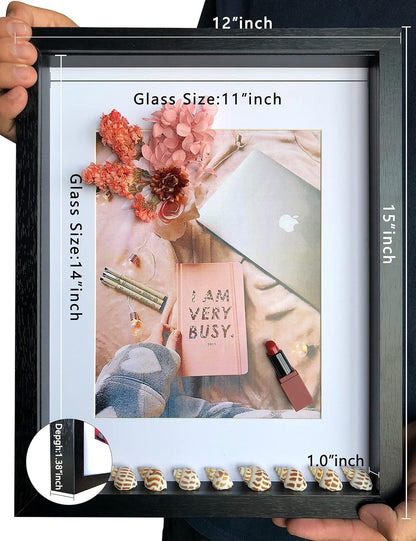 11X14 Shadow Box Picture Frames 4 Pack, Wooden Display Cases with Linen Board, Use as 9X12 Frame with Mat or 11X14 without Mat, 1.0" Interior Depth for Flowers Memorabilia Collectibles, Black