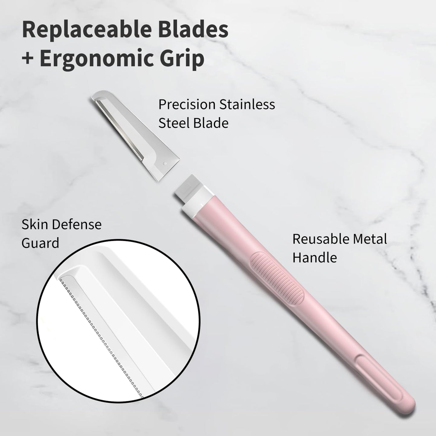 Face Razors for Women, Dermaplane Razor for Women Face, Eyebrow Razor, Facial Razors, Dermaplaning Tool, Reusable Metal Handle with 8 Microblades for Sensitive Skin, Peach Fuzz Remover, Pink