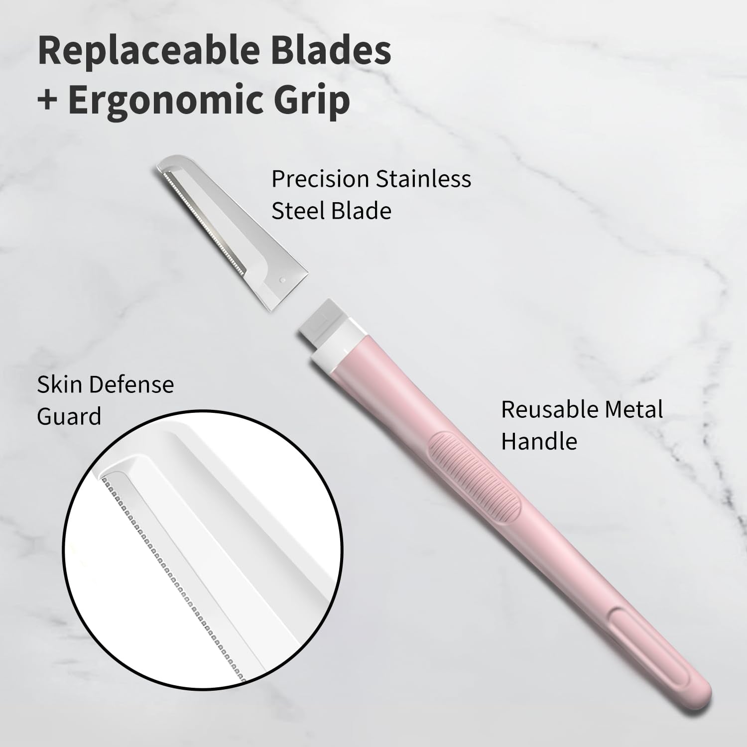 Face Razors for Women, Dermaplane Razor for Women Face, Eyebrow Razor, Facial Razors, Dermaplaning Tool, Reusable Metal Handle with 8 Microblades for Sensitive Skin, Peach Fuzz Remover, Pink