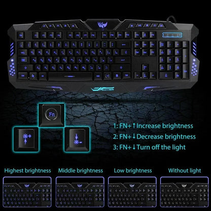 3 Colors LED Backlit Illuminated Gaming Keyboard and Colorful Mouse Set USB Illuminated for PC Gamer