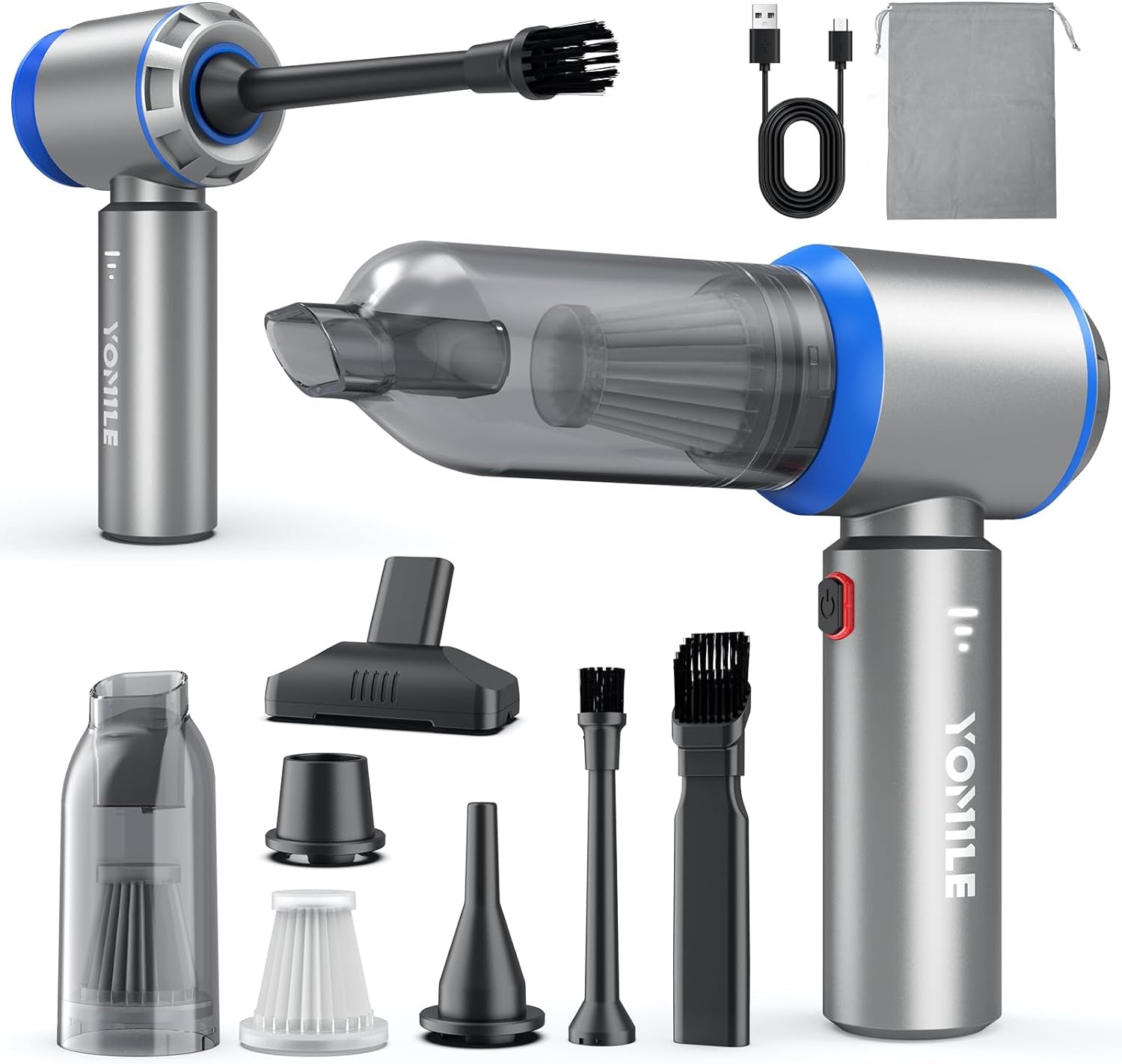 Mini Vacuum Cleaner, 2 in 1 21000PA Brushless Car Vacuum &210000RPM Air Duster 9000Mah Battery Air Blower Wireless Handheld Vacuum for Car,Office and Home Cleaning