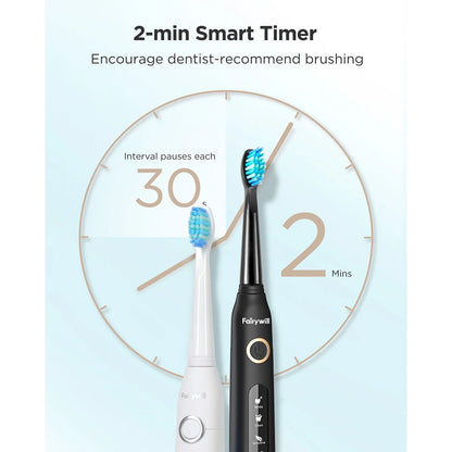 2Packs Electric Toothbrush for Adult,Sonic Toothbrushs Set with 2 Travel Case 5 Modes 8 Replaceable Heads 2 Minutes Smart Timer IPX7 Waterproof,Black & White