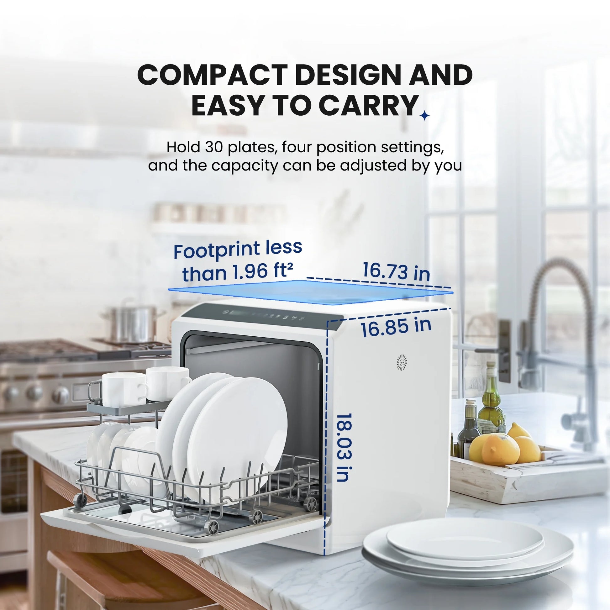 Portable Mini Dishwasher Countertop with 5-Liter Built-In Water Tank and Air-Dry Function, 5 Washing Programs, 4 Place Setting