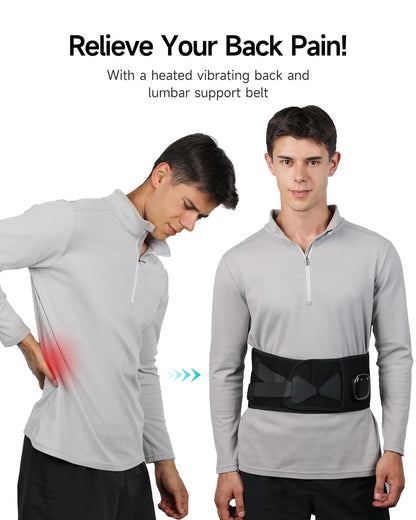 Cordless Heating Pad Lower Back Brace Massager with Heat - Rechargeable Heating Belt, 3 Heating Levels & 5 Massage Mode, Gifts, 53Inch (Black)