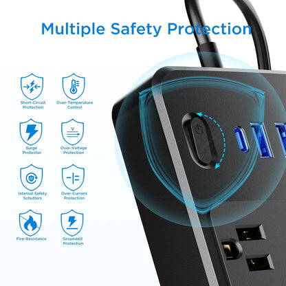 10 Outlets Power Strip 4Ft Cord,Surge Protector,With 4 USB Ports,Black,2 Pack