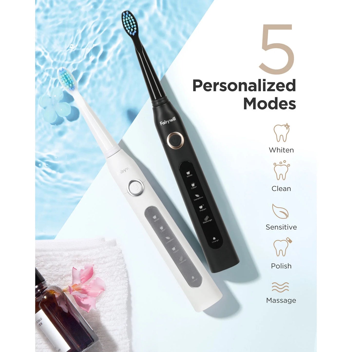2Packs Electric Toothbrush for Adult,Sonic Toothbrushs Set with 2 Travel Case 5 Modes 8 Replaceable Heads 2 Minutes Smart Timer IPX7 Waterproof,Black & White