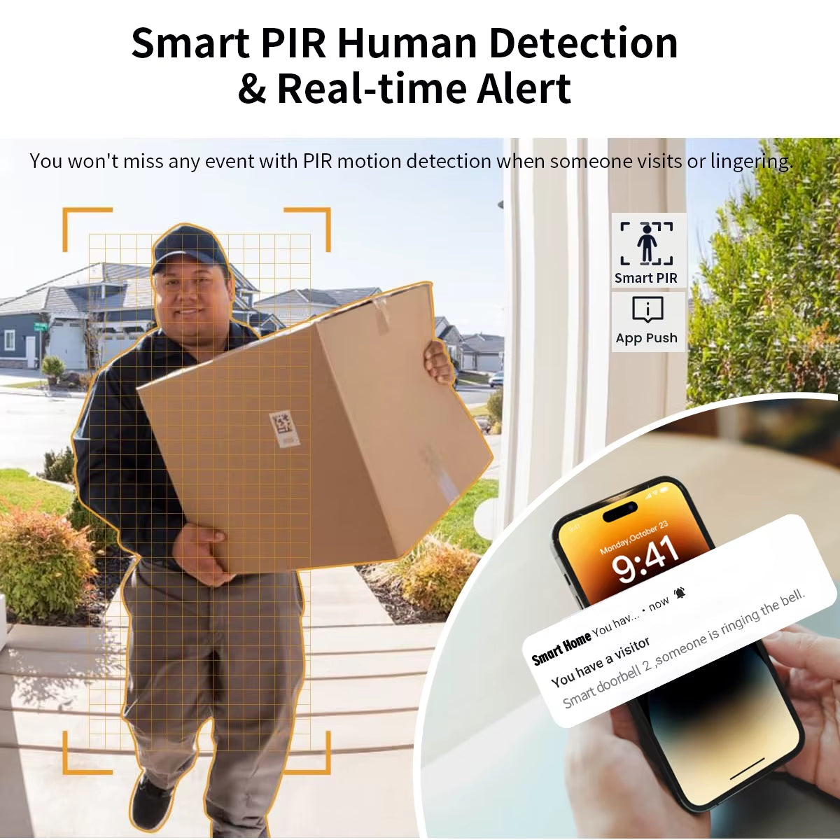 Wireless Smart Video Doorbell, Wifi Home Security Camera, Two-Way Audio, Night Vision, Battery,Home Burglar Alarm