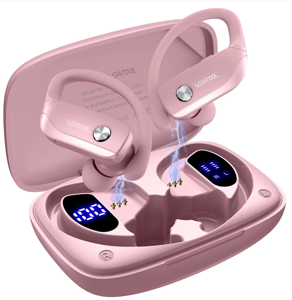 VEAT00L: Wireless Earbuds Bluetooth Headphone Sport, Bluetooth 5.4 Earbud, 72Hrs Earphone with Earhook, Noise Cancelling Mic, IP7 Waterproof Headset for Workout/Running
