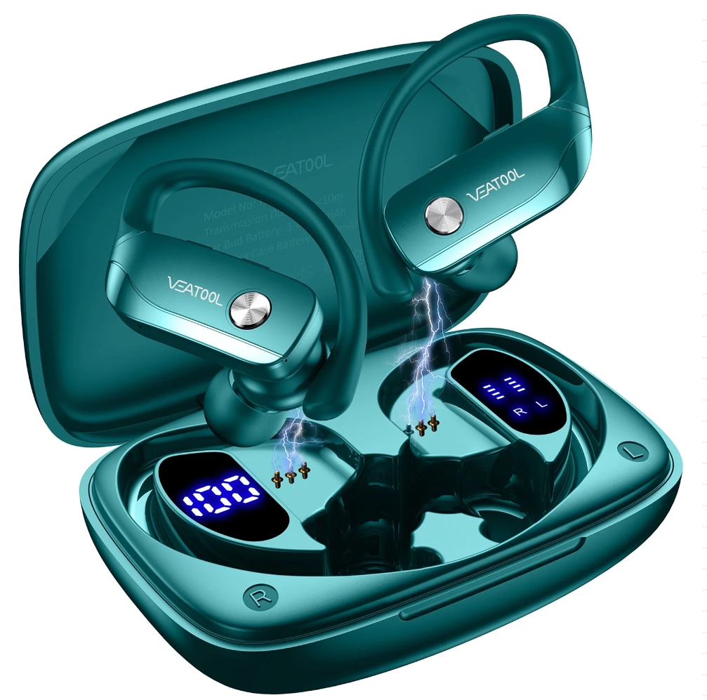 VEAT00L: Wireless Earbuds Bluetooth Headphone Sport, Bluetooth 5.4 Earbud, 72Hrs Earphone with Earhook, Noise Cancelling Mic, IP7 Waterproof Headset for Workout/Running