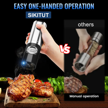 Electric Salt and Pepper Grinder Set with Type-C Charging Base, Automatic Pepper Mill Grinder Refillable Set, Rechargeable, Adjustable Coarseness, One Handed Operation, LED Light, 2 Pack
