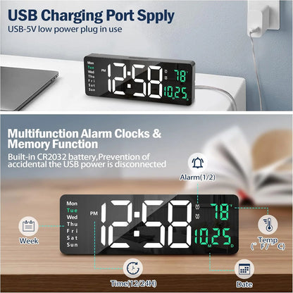 Large Digital Wall Clock with Remote Control, 16.2 Inch LED Digital Clock for Home Living Room Decor, Automatic Brightness Dimmer with Date Week Temperature