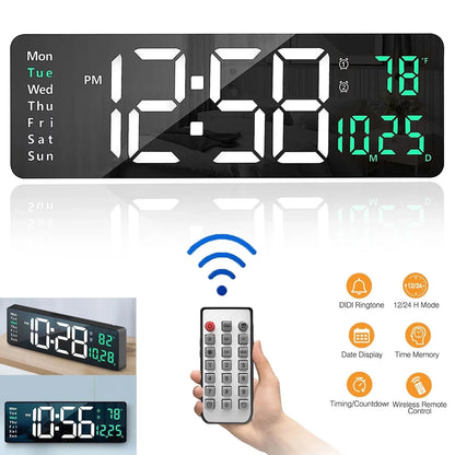 Large Digital Wall Clock with Remote Control, 16.2 Inch LED Digital Clock for Home Living Room Decor, Automatic Brightness Dimmer with Date Week Temperature