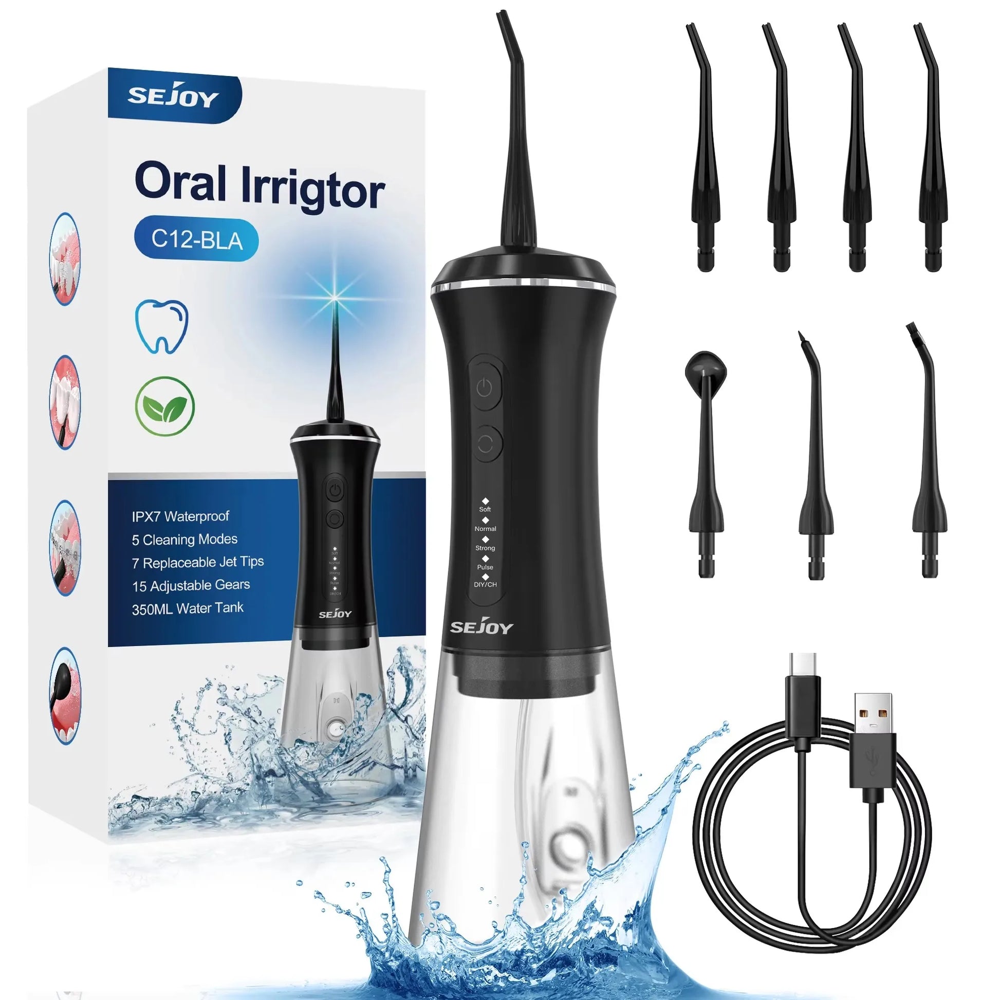 Dental Water Flosser Portable 350Ml Oral Irrigator USB Rechargeable 5 Modes Teeth Cleaner Toothbrush Oral Hygiene Clean