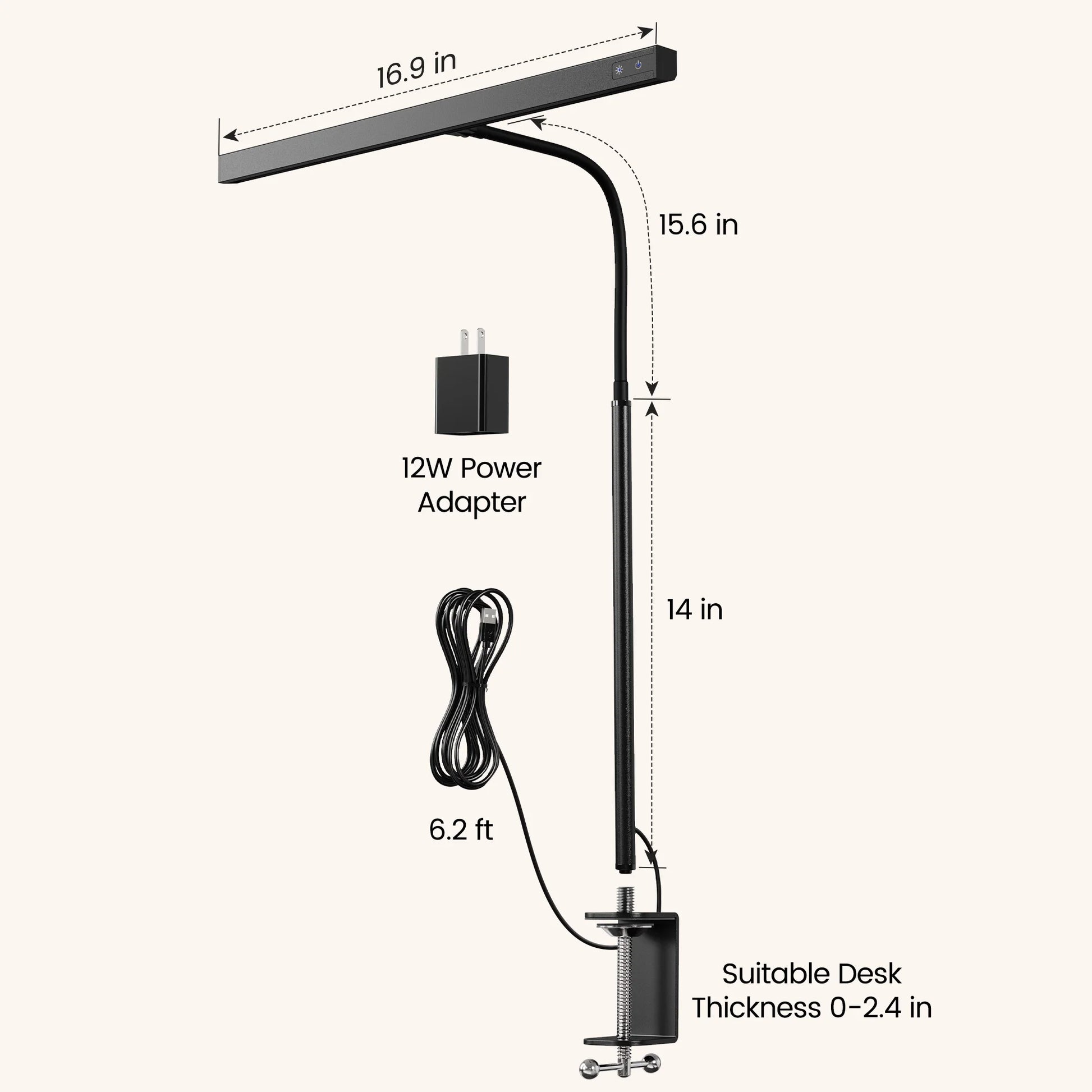 LED Desk Lamp Table Lamp 3 Color Modes Desk Lighting with Stepless Dimming Touch Control USB Clamp Lamp
