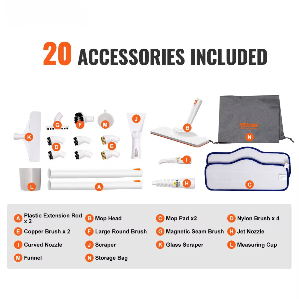 Steam Cleaner 1500W 45Oz Multipurpose Steam Mop with 20 Pcs Accessories Portable Steamer, 16.4Ft Long Power Cord