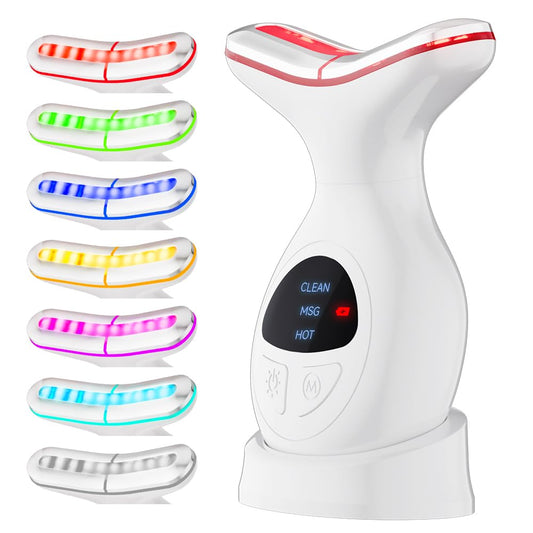 Face Neck Massager, 7-In-1 Face Sculpting Tool, Facial Massager for Skin Care, Face Massager with Vibration（White）