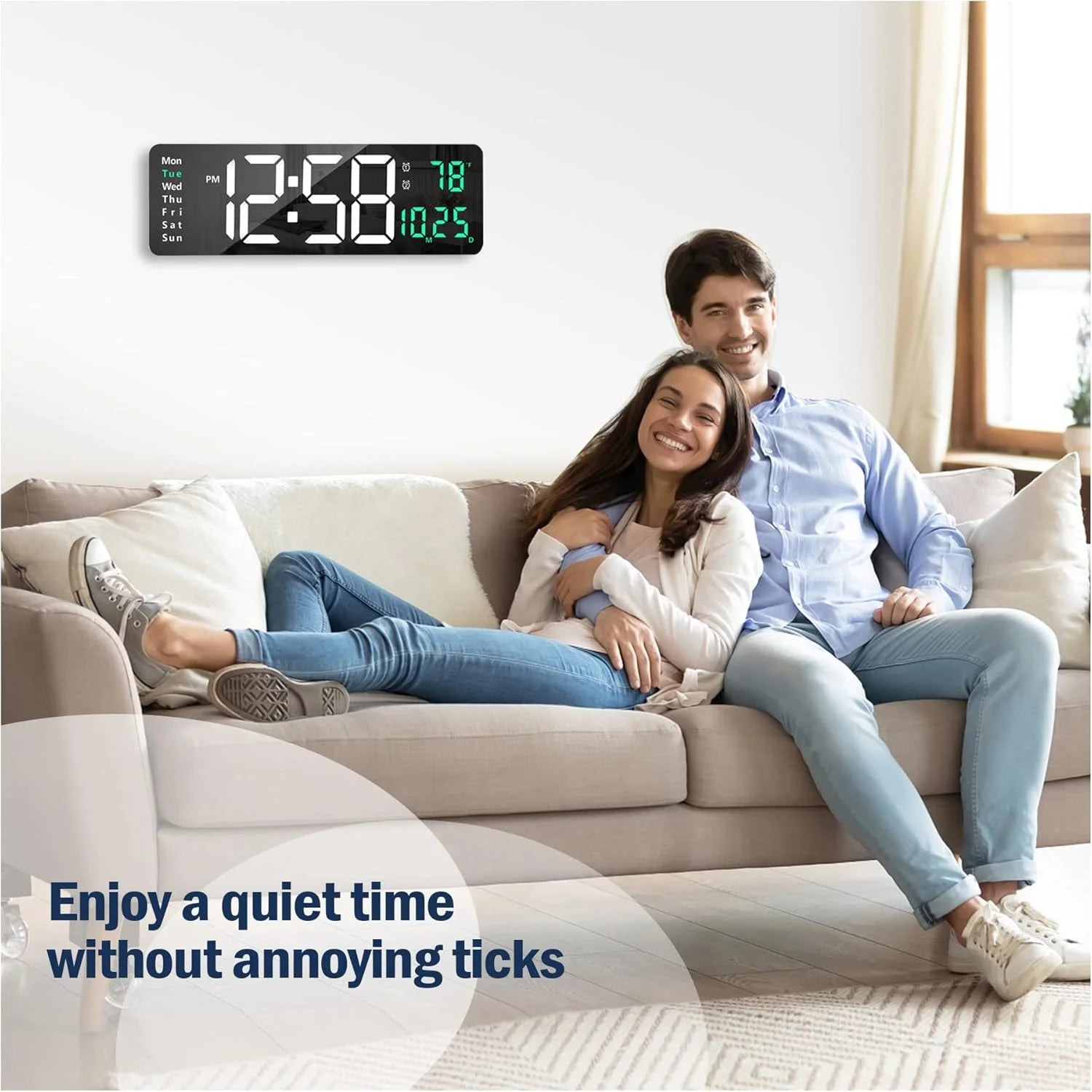 Large Digital Wall Clock with Remote Control, 16.2 Inch LED Digital Clock for Home Living Room Decor, Automatic Brightness Dimmer with Date Week Temperature