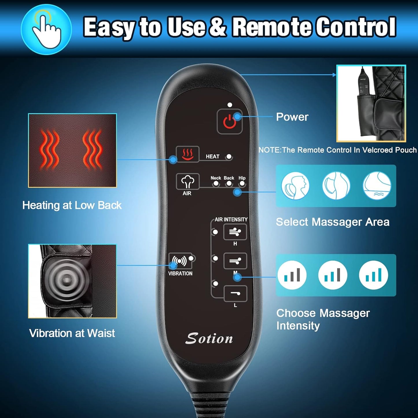 Back Massager with Heat, Vibrating Massage Chair Pad for Home or Office Use, Height Adjustable Massage Seat Helps Relieve Stress and Fatigue for Neck, Back, Waist and HIPS