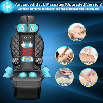Back Massager with Heat, Vibrating Massage Chair Pad for Home or Office Use, Height Adjustable Massage Seat Helps Relieve Stress and Fatigue for Neck, Back, Waist and HIPS