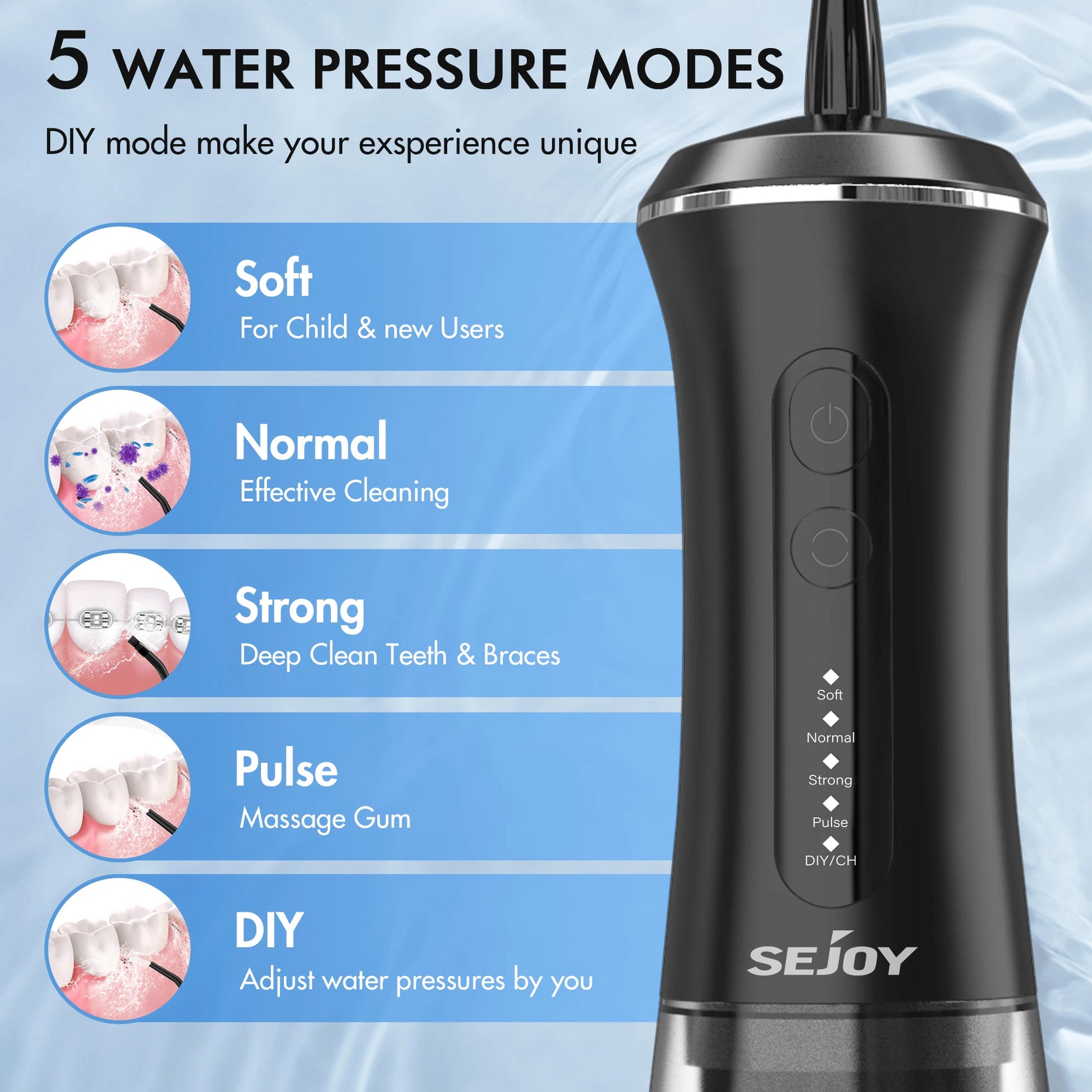 Dental Water Flosser Portable 350Ml Oral Irrigator USB Rechargeable 5 Modes Teeth Cleaner Toothbrush Oral Hygiene Clean