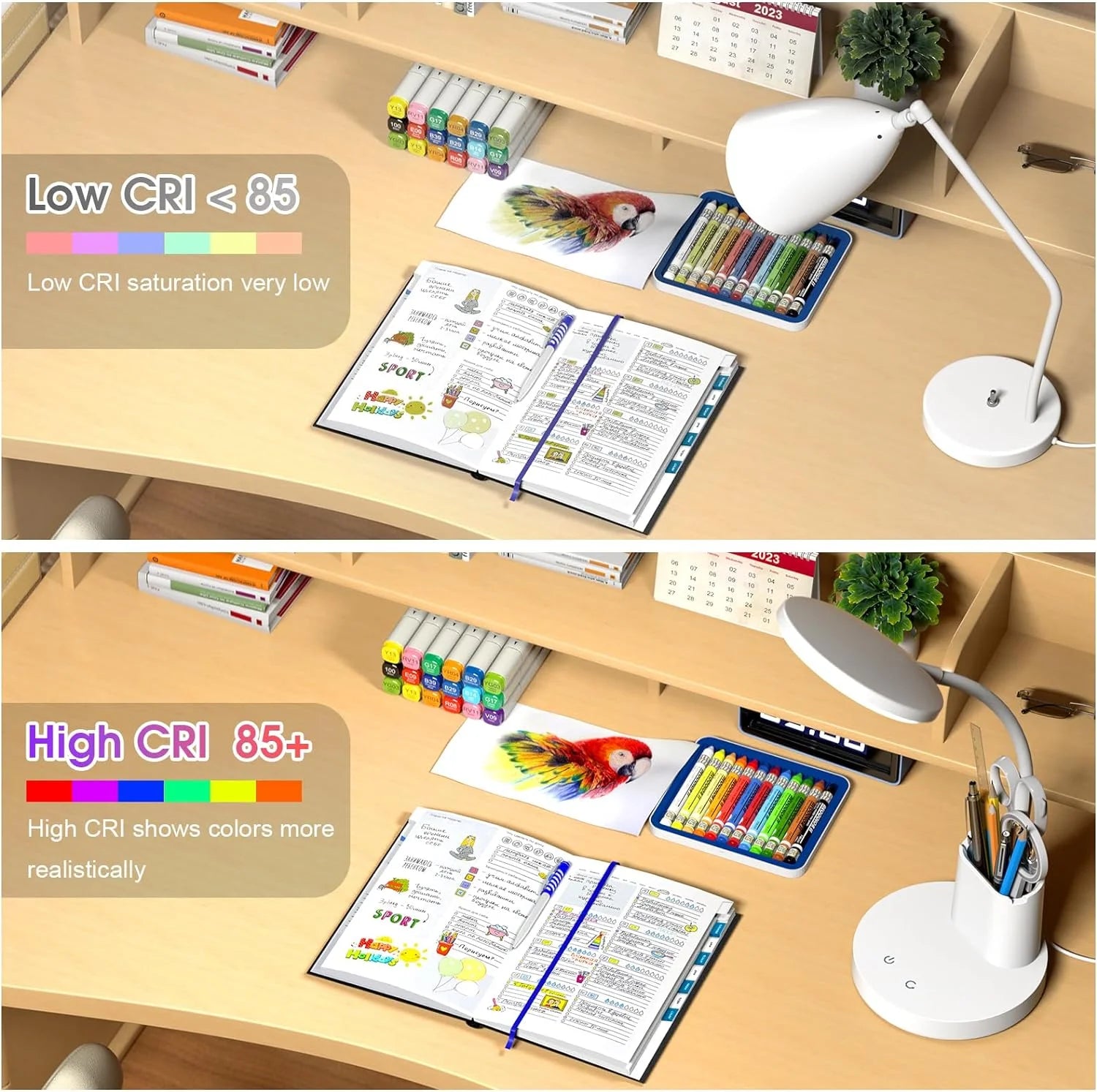 Small Desk Lamp for Kids, LED Desk Lamps with Pen Phone Holder, White Desk Light for Home Office,8W 3 Modes Dimmable LED Desk Light for Kids, Desktop Study Lamps for Bedrooms